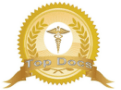 Gold badge with an ouroboros that says Top Docs